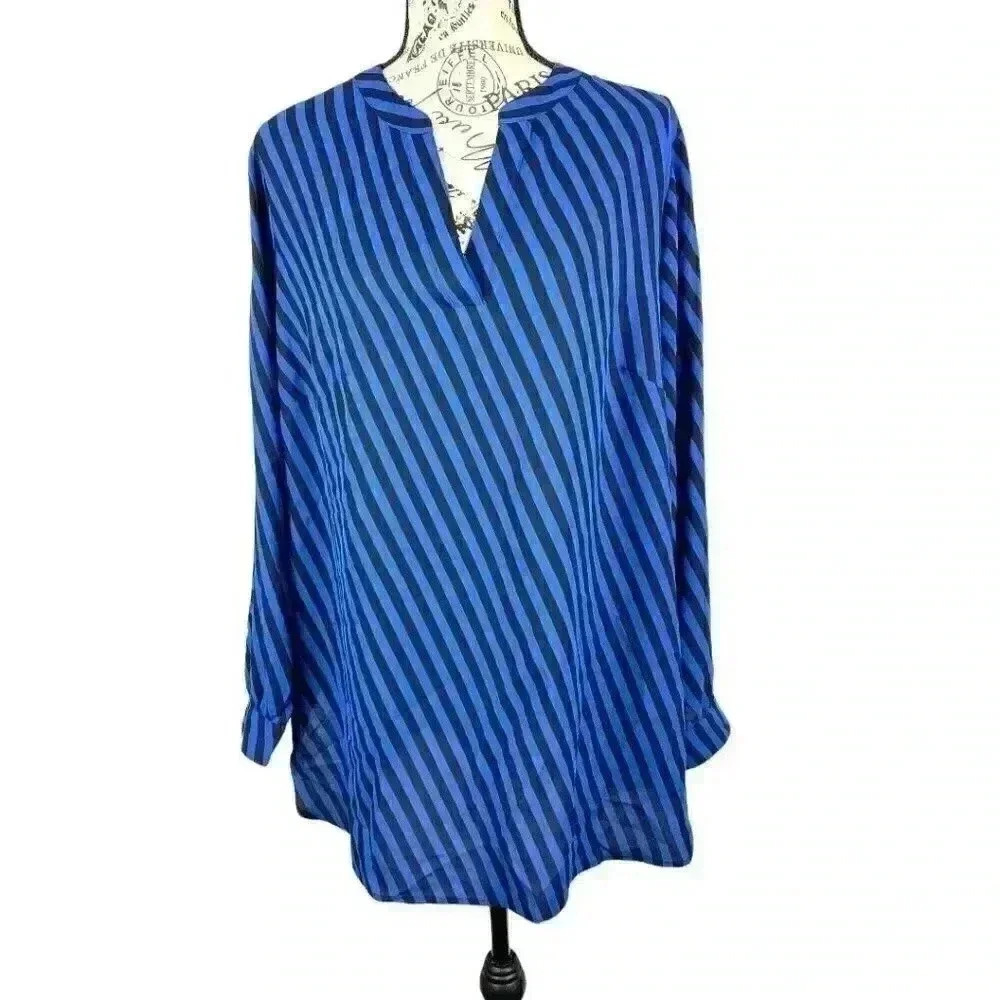 Anne Klein Plus Split Neck High Low Long Blouse
